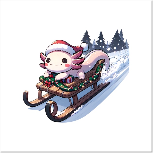 Axolotl Christmas Sleigh Wall Art by OddHouse